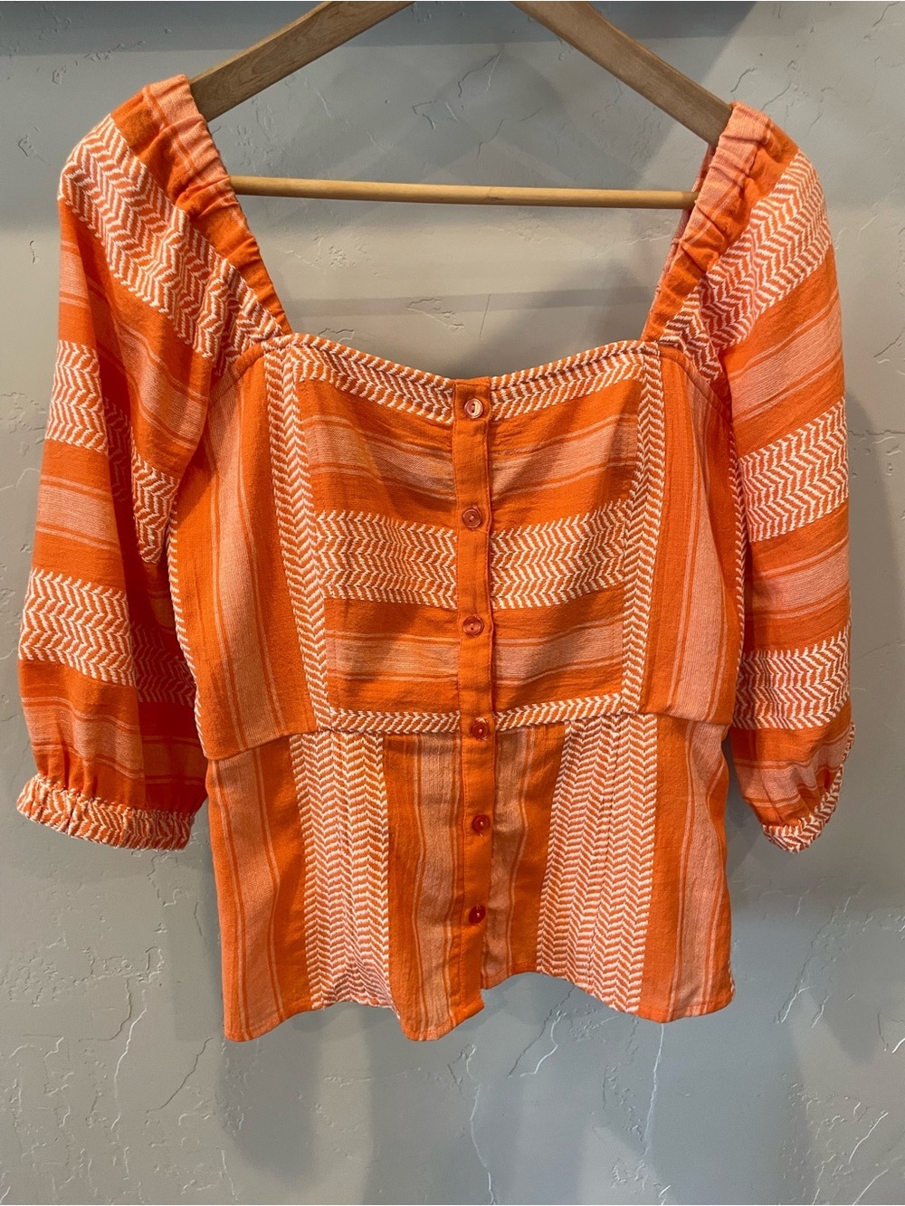 Designer Cecilie 100% cotton knit Orange Striped Button-Front Women’s Top S